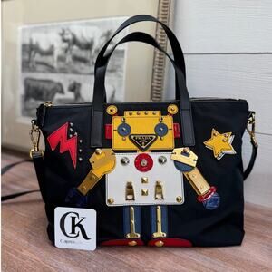 Prada Robot Bag Black Nylon Tote with Leather & Stud Details